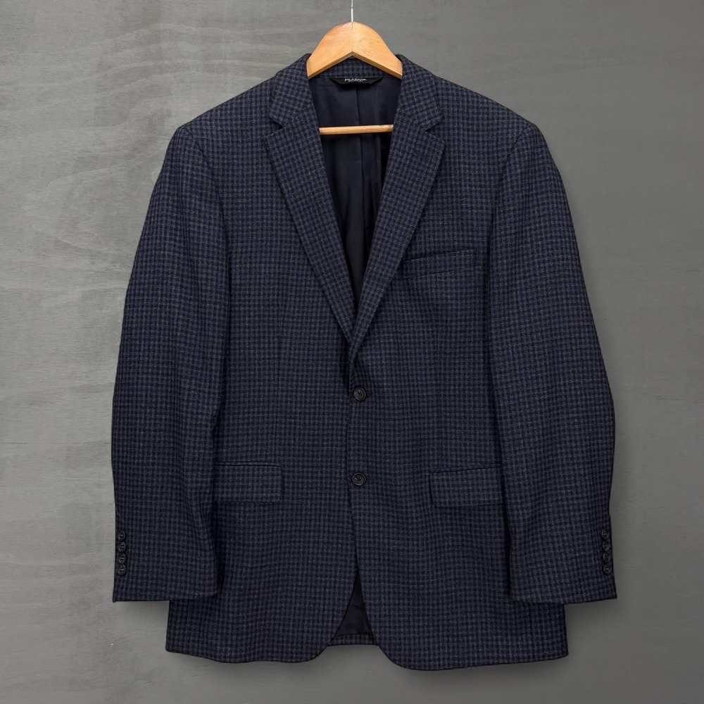 Jos. A. Bank Sport Coat Navy Grey Houndstooth Wool Tailored Fit 42 Long